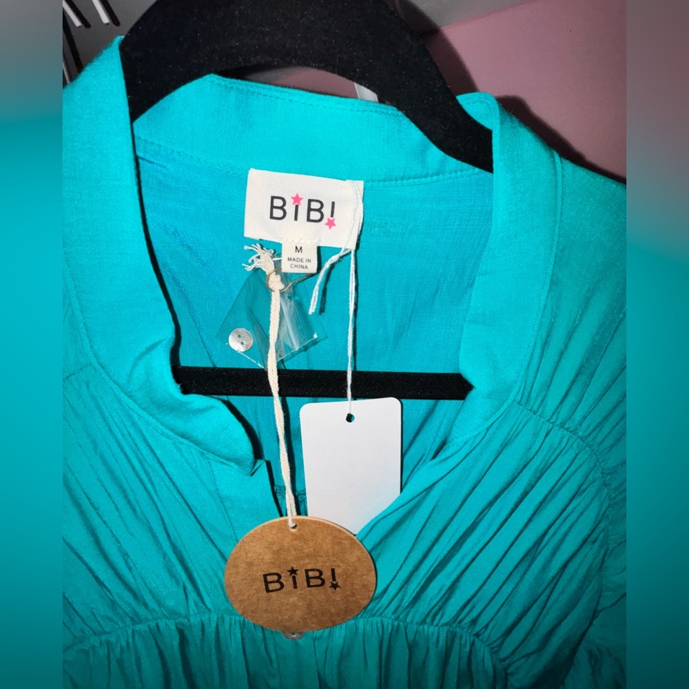 BiBi Teal/Turquoise Button-Front Ruffle Tunic NWT medium💓 - Picture 2 of 5